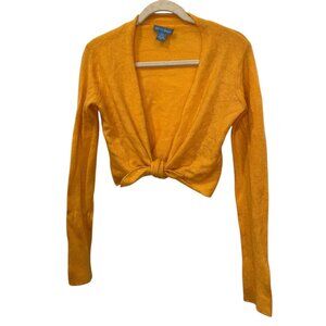 White + Warren orange 100% cashmere wrap tie front shrug cardigan sweater S